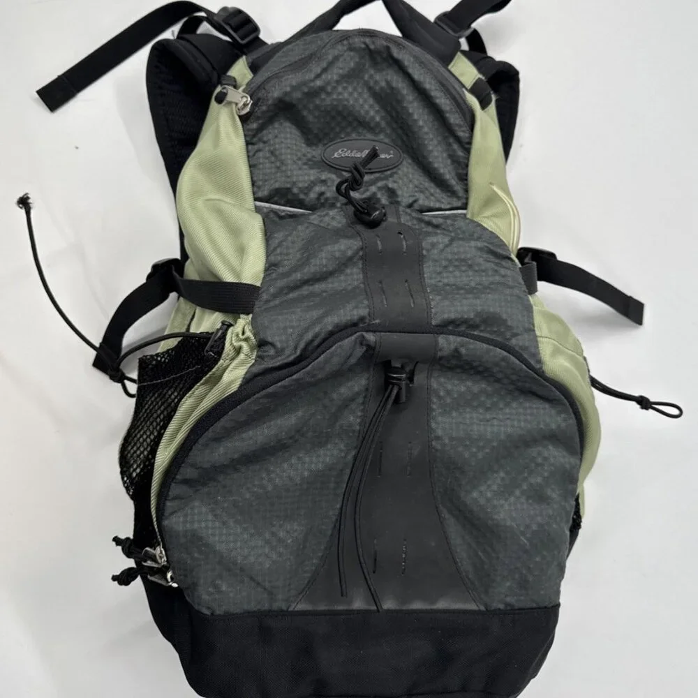 Eddie Bauer Backpack Hiking Black Green Insulated Pocket School Travel w/ Cover